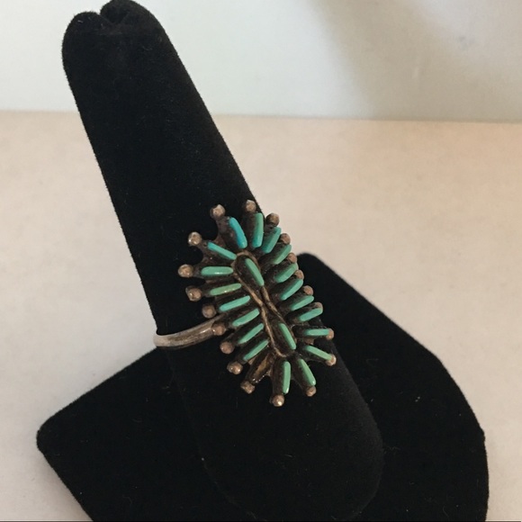 Vintage Native American Zuni Turquoise Cluster Ring 8.75-9 - Picture 2 of 7
